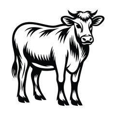 Silhouette Cow Standing Isolated, Mammal Livestock Animal, Bovine Farm Creature Design