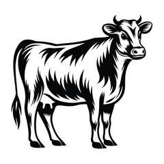 Elegant Black and White of a Standing Cow with Detailed Markings