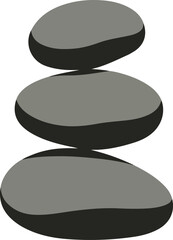 A clean and minimal black vector silhouette of three smooth stones stacked perfectly on top of each other, symbolizing mental balance, mindfulness, life harmony, and calmness. 