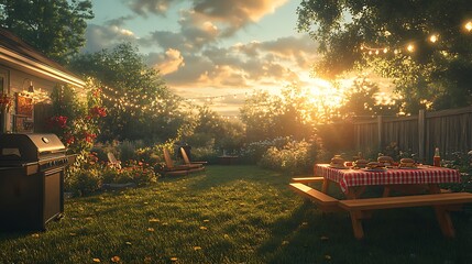 Obraz premium Family celebrating Labor Day barbecue images