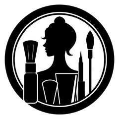 vector illustration of a woman makeup business icon silhoouette