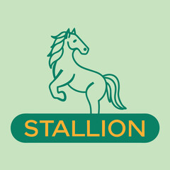 Line Art Stallion Illustration Green and Orange