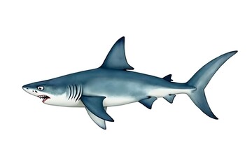Fototapeta premium Watercolor Shark, Large Predatory Fish, Isolated on White Background