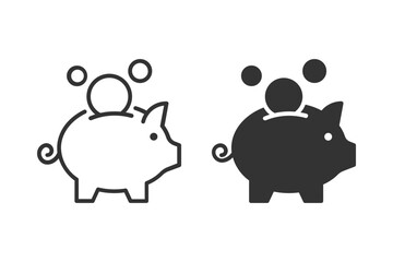 Piggy bank with coin icon set. representing savings, finance, and wealth. Perfect for financial education, banking, and investment concepts