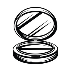 Monochrome Powder Compact Silhouette, Open Cosmetic Case, Black & White Make Up Icon