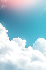 beautiful cloudscape with vibrant sky gradients and fluffy white clouds, serene view of a bright blue sky with soft, fluffy white clouds and a gradient of subtle pink hues