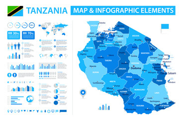 Tanzania Infographic Map with Data Visualization Elements - Vector Map of Tanzania