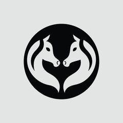 Abstract Horse Head Logo Design in Black and White Circle