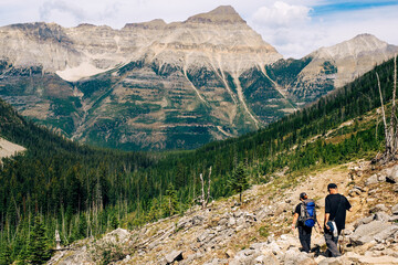 Family hiking Stanley Glacier Trail, Kootenay National Park, British Columbia, Canada