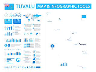 Tuvalu Infographic Map with Data Visualization Elements - Vector Map of Tuvalu