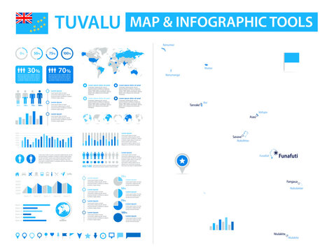 Tuvalu Infographic Map with Data Visualization Elements - Vector Map of Tuvalu