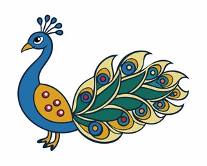 Art Nouveau Peacock Floral Illustration on White Background