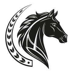 Stylized Horse Head with Laurel Wreath Design Element