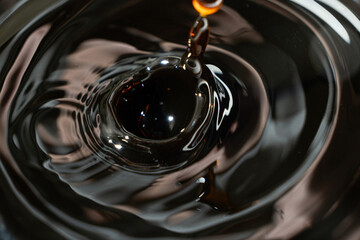 Macro soy sauce splash and flow
