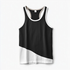 Black and White Tank Top: A clean, minimalist tank top with a diagonal color block design in black and white.  Simple and timeless, this top is perfect for both casual and sporty looks. 