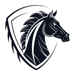 Stylized Black Horse Head in Shield Emblem