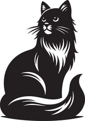 Cute black feline cartoon vector illustration of a sitting kitty with a tail
