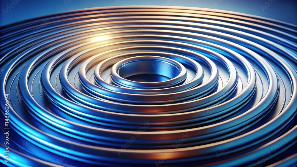 Poster abstract metallic rings concentric circular design with gradient blue and gold hues