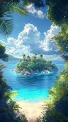 Paradise villa beside turquoise shallow sea high resolution picture