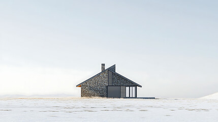 : Isolated Modern Gable House in Winter Landscape