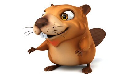 Fototapeta premium Cartoon Beaver Standing and Smiling with Animated Style