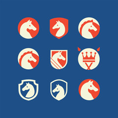 Nine Horse Head Logo Designs in Red and White