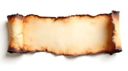 Fototapeta premium Reasonable An solitary edge of burned paper on a clear white background. The texture of burning edge paper. Perfect design components, copy space, and text. png