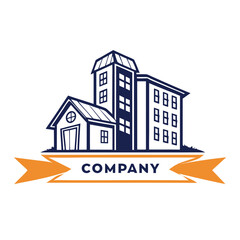 Fototapeta premium Building Logo Design Simple House with Modern Structure in Navy Blue and Orange Colors