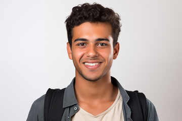 Obraz premium Smiling Indian Male Student on a white background — Confidence, Success, and the Joy of Learning. Isolated image.