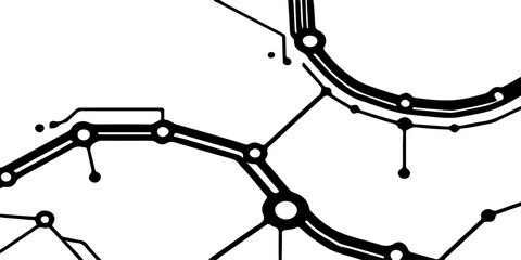 high-tech illustration of a circuit board where sleek black electric lines and pathways connect various components like microchips.