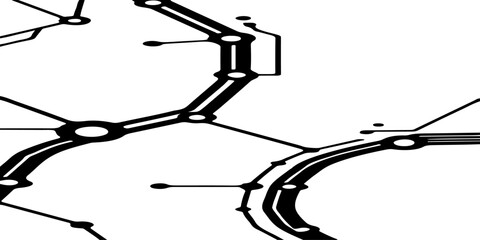 high-tech illustration of a circuit board where sleek black electric lines and pathways connect various components like microchips.