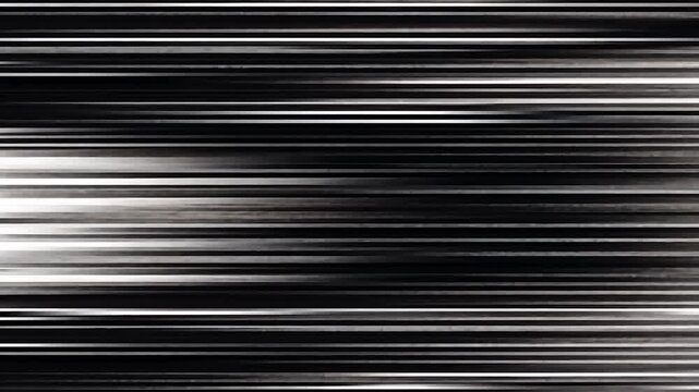 Abstract metallic design with horizontal black and white lines creates an industrial corrugated pattern on a steel surface