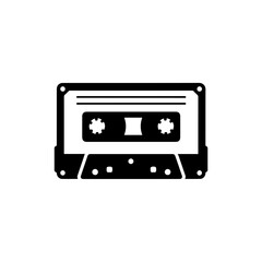 Black Icon of a Cassette Tape with Reels and Label Detail