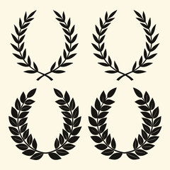 Four Black Laurel Wreaths Set Graphic Design Elements