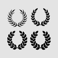 Four Simple Black Laurel Wreaths Vector Icons