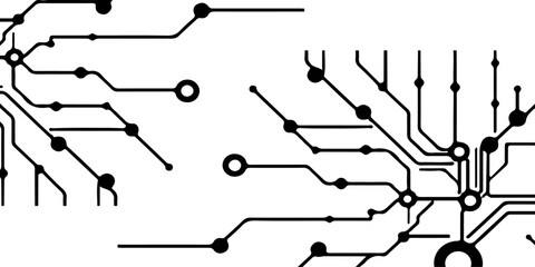 high-tech illustration of a circuit board where sleek black electric lines and pathways connect various components like microchips.