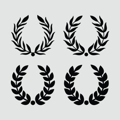 Set of Four Black and White Laurel Wreaths