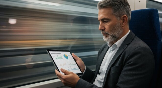 Businessman Analyzing Data on a Train