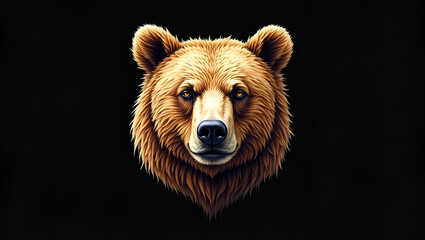 Black background featuring a hand-drawn bear head. Genuine vector illustration, created by hand