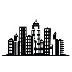 Fototapeta premium Black Silhouette of City Skyline Modern Urban Buildings High Rise Skyscraper Outline
