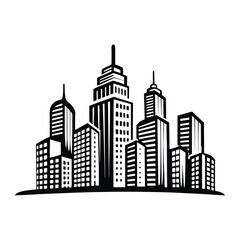 Obraz premium Black and White Cityscape Silhouette of Buildings and Skyscrapers in Downtown Area