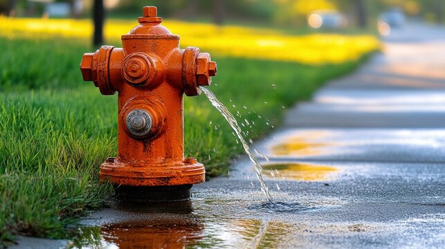 Leaking fire hydrant on grassy curb