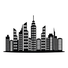 Black Silhouette Skyline with Skyscrapers and Buildings Isolated on White Background