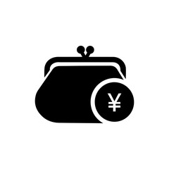 Black Icon of a Coin Purse Slightly Open with Yen Coin Visible