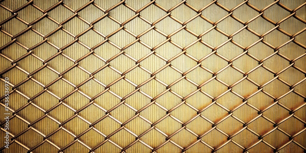 Poster Intricate Chain Link Fence Pattern with a Warm Golden Hue, Showing a Detailed Textured Background