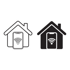 Wi-Fi house icon silhouette and outline