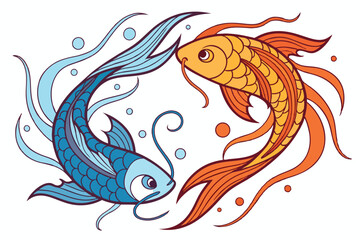 72 vibrant abstract fish, fluid dynamics, opposites attract, fire and ice, swirling colors, dynamic composition, digital painting, ethereal, fantastical creatures, elemental forces, artistic interpret