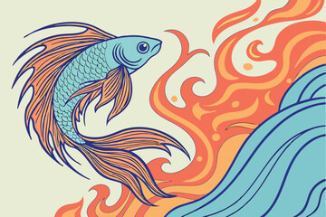 72 vibrant abstract fish, fluid dynamics, opposites attract, fire and ice, swirling colors, dynamic composition, digital painting, ethereal, fantastical creatures, elemental forces, artistic interpret