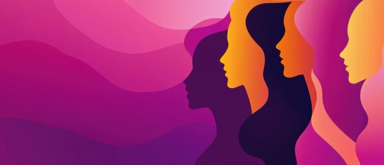 Abstract women silhouettes in gradient colors, representing diversity, empowerment, and feminine strength in a modern and artistic design