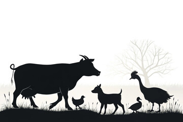 Fototapeta premium animal in farm pig goat chicken duck cow silhouette, isolated on transparent background - generated by ai